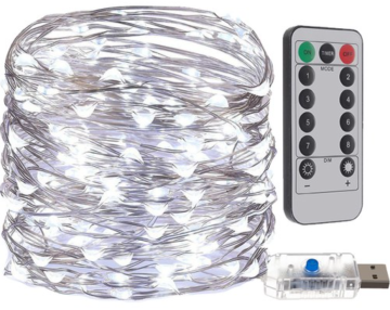 Lanț luminos USB 300 LED alb rece 30 m, telecomandă