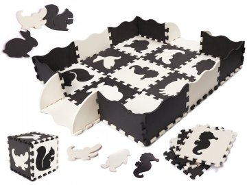 Puzzle din spumă contrastantă 30x30 cm, 25 piese negru, crem