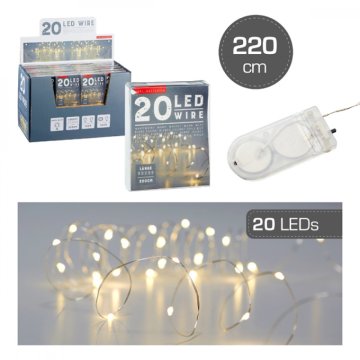 Lanț luminos micro 20 LED, 220cm, 2xCR2032, alb cald